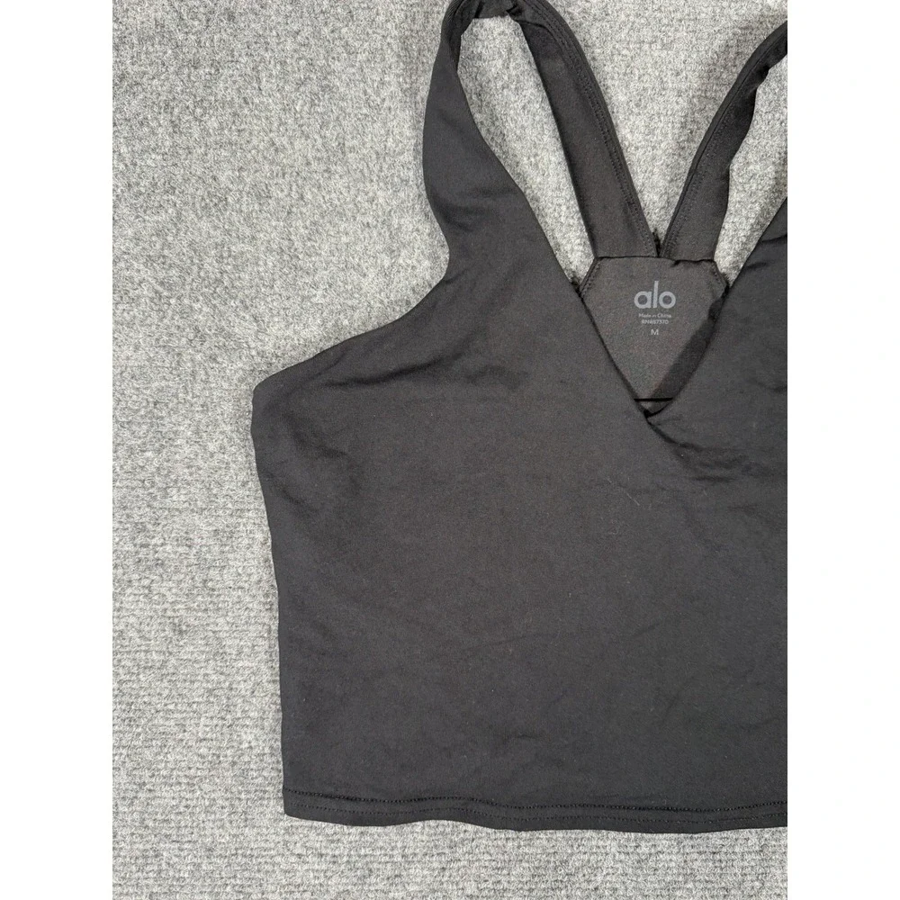 ALO Yoga Airbrush Real Bra Tank Womens Size Medium Black Racerback Cropped
